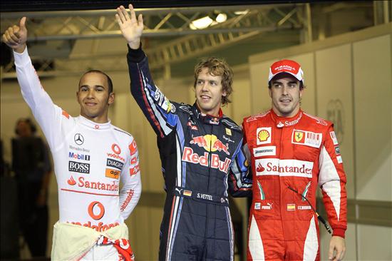 El trio de partida en el Gran Premio de Abu Dhabi. Foto: EFE