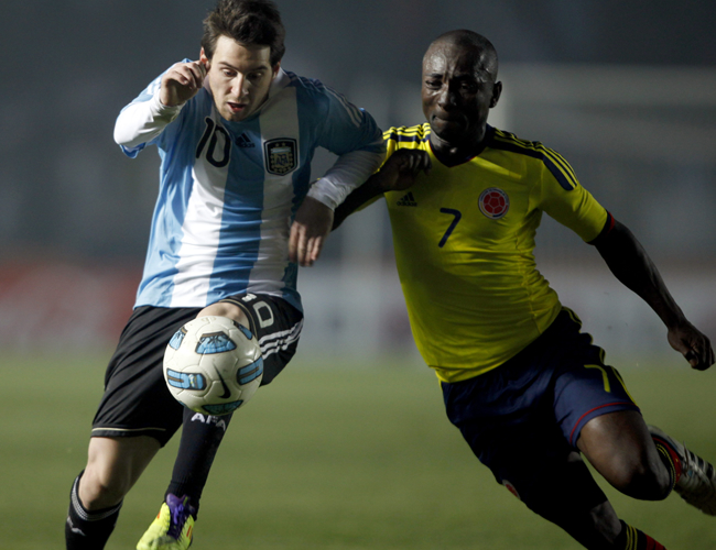 Lionel Messi y Pablo Armero, titulares por Argentina y Colombia para el juego en Barranquilla. Foto: EFE