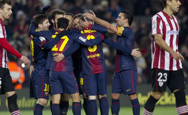 Jugadores del Barcelona festejan. Foto: EFE