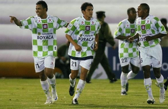 Celebración de los jugadores del Boyacá Chicó. Foto: EFE