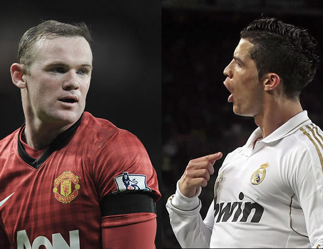Los jugadores de Manchester United, Wayne Rooney (i) y del Real Madrid, Cristiano Ronaldo (d). Foto: EFE
