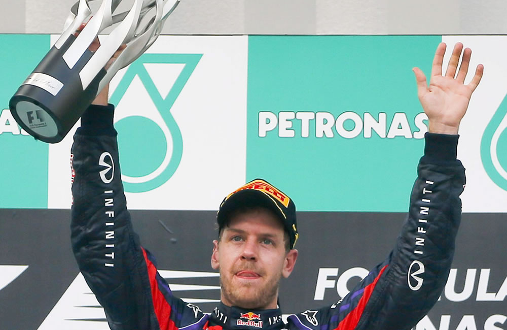 El piloto alemán de Fórmula Uno Sebastian Vettel, campeón del Gran Premio de Malasia. Foto: EFE