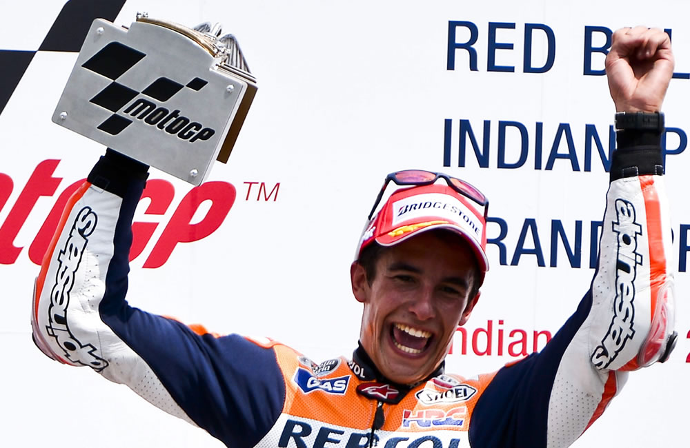 El piloto español Marc Marquez se coronó campeón del Gran Premio de Indianápolis. Foto: EFE