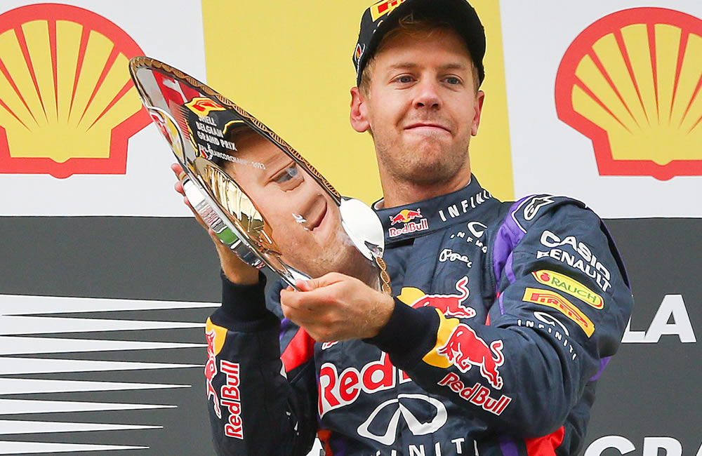 El piloto alemán Sebastián Vettel ganador del Gran Premio de Bélgica. Foto: EFE