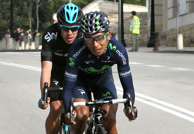 Nairo Quintana seguido de Rigoberto Urán, ciclistas que representarán a Colombia en el Mundial de Ruta 2013. Foto: EFE