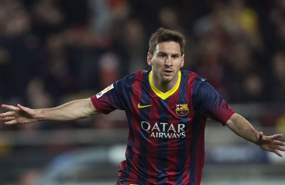 El delantero argentino del F. C. Barcelona, Leo Messi, celebra el segundo gol del equipo. Foto: EFE