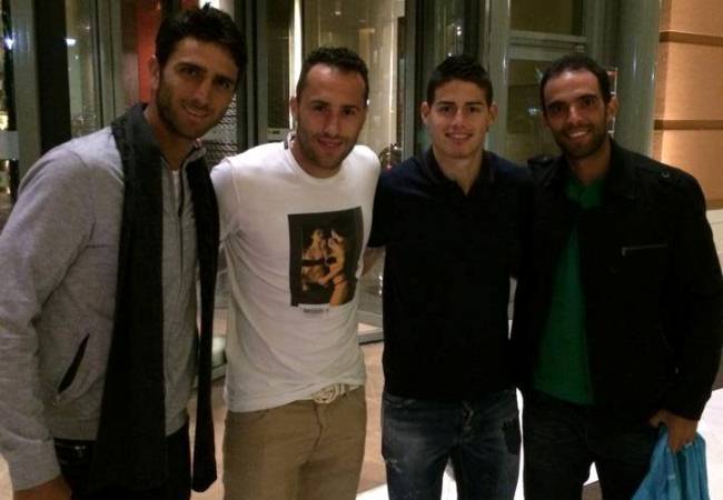 Robert Farah, David Ospina, James Rodríguez y Juan Sebastián Cabal en Mónaco. Foto: Twitter