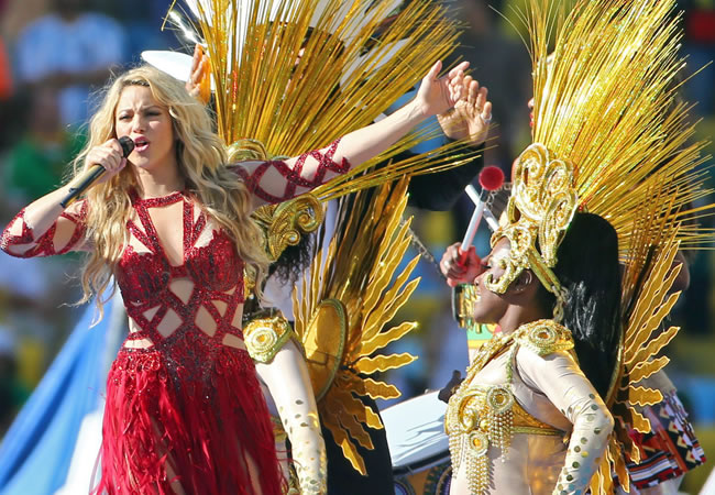 Shakira en la clausura del Mundial Brasil 2014. Foto: EFE