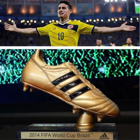 James Rodríguez ya recibió la Bota de Oro tras ser el goleador de Brasil 2014. Foto: Twitter