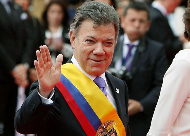 Juan Manuel Santos en ceremonia de investidura para segundo mandato. Foto: EFE