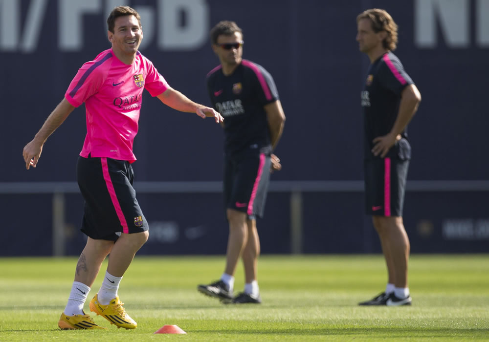 El argentino Lionel Messi, durante el entrenamiento que el primer equipo del FC Barcelona. Foto: EFE