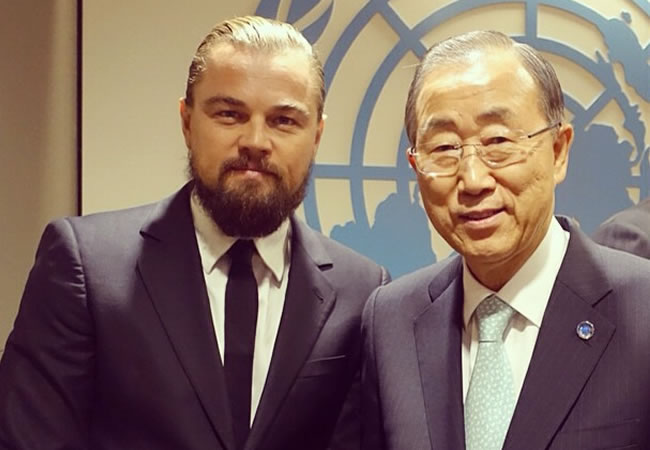 El actor Leonardo DiCaprio y el secretario general de la ONU Ban Ki-moon. Foto: Facebook