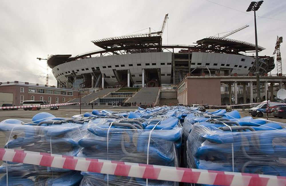 Vista general de la construcción del estadio Zenit Arena para el Mundial de fútbol. Foto: EFE