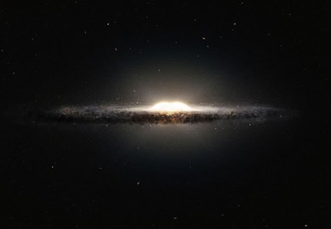 Impresión artística muestra el aspecto que tendría la Vía Láctea vista casi desde su extremo. Foto: EFE