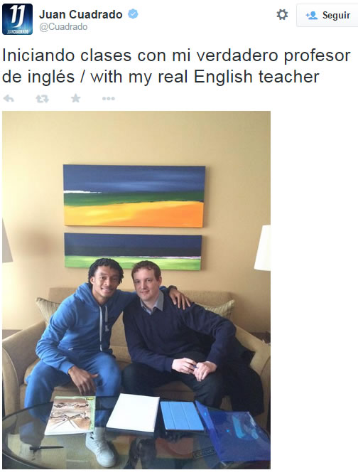 Cuadrado presentó a su verdadero profesor de inglés. Foto: Twitter