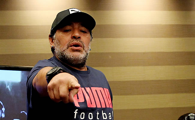 Maradona dio declaraciones en Bogotá. Foto: EFE