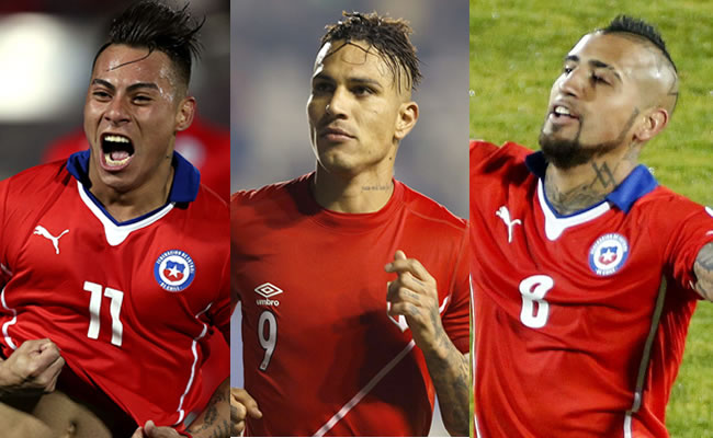 Eduardo Vargas, Paolo Guerrero y Arturo Vidal encabezan la lista de goleadores de la Copa América. Foto: EFE