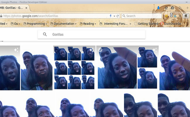 Google Photos etiqueto por error a dos "negros" como gorilas. Foto: Twitter