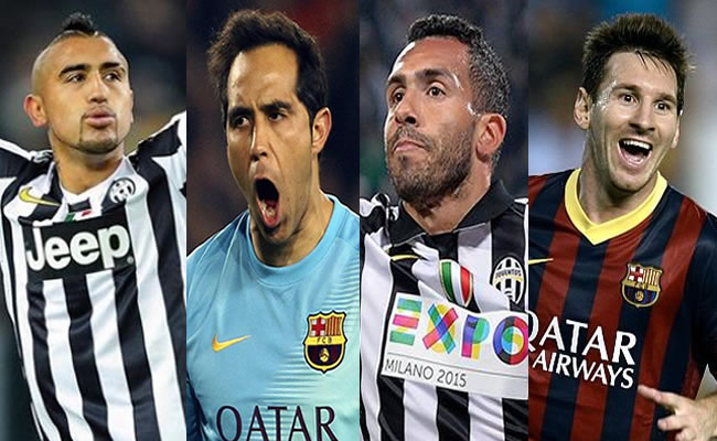 Vidal, Tevez, Bravo y Messi pasarán de compañeros a rivales en la final de la Copa América. Foto: EFE