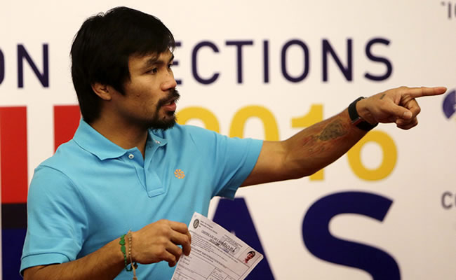 Manny Pacquiao presentó su candidatura para hacer parte del Senado de su país. Foto: EFE