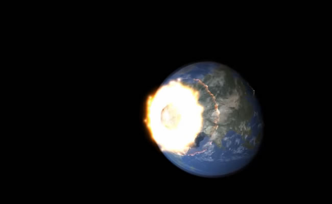 Animación muestra como sería el choque de la Luna con la Tierra. Foto: Youtube