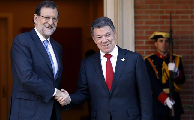 Presidente de España, Mariano Rajoy y el presidente de Colombia, Juan Manuel Santos, en el Palacio de la Moncloa, en Madrid. Foto: EFE