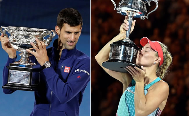 Novak Djokovic y Angelique Kerber, campeones del Abierto de Australia. Foto: EFE