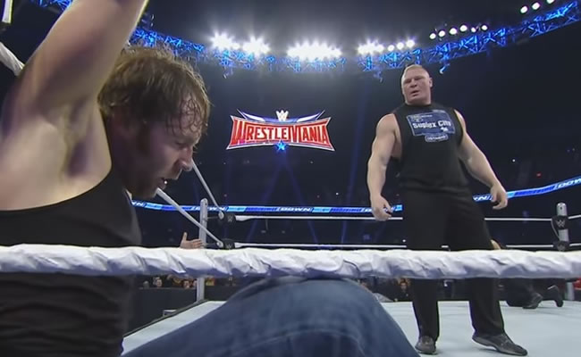 Dean Ambrose abatido por Brock Lesnar. Foto: Youtube