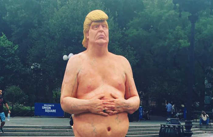 Una de las estatuas del candidato republicano en Nueva york. Foto: Twitter