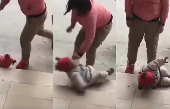 Mujer que patea a su bebé por llorar. Foto: Youtube