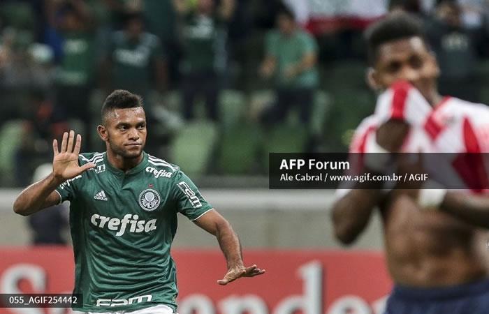 El colombiano Miguel Borja de Palmeiras no celebra su gol en el partido ante Junior de Barranquilla. Foto: AFP