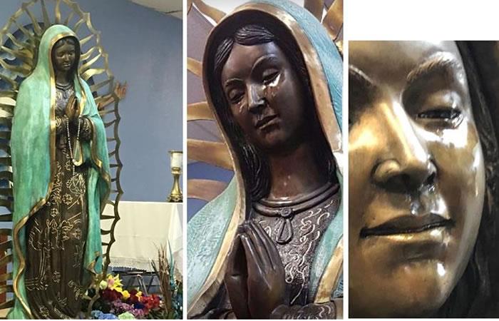 Estatua de la Virgen de Guadalupe que, según testigos, ha derramado lágrimas con olor a "rosas", en una pequeña iglesia de la localidad estadounidense de Hobbs, en Nuevo México. Foto: EFE