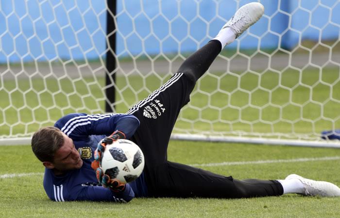 Franco Armani entrenando con la selección de Argentina. Foto: AFP