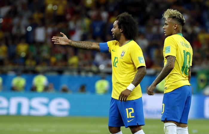 Neymar y Marcelo con la selección de Brasil. Foto: EFE