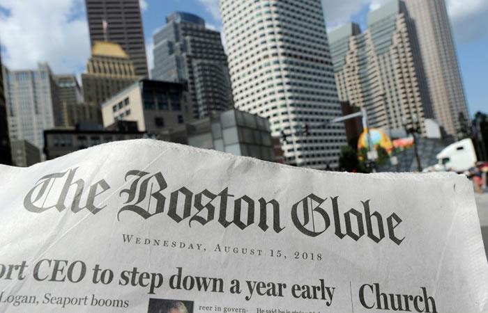 Edición del 15 de agosto de 2018 del Boston Globe. Foto: AFP