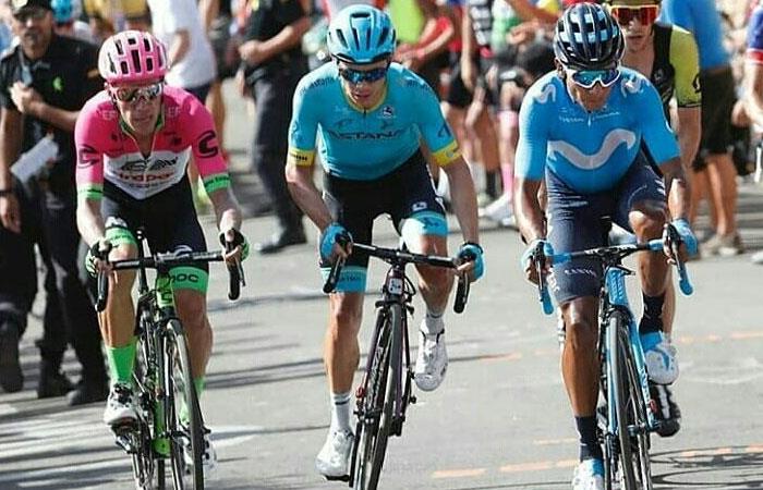 Rigoberto Urán, Miguel Ángel López y Nairo Quintana en la Vuelta a España 2018. Foto: Twitter