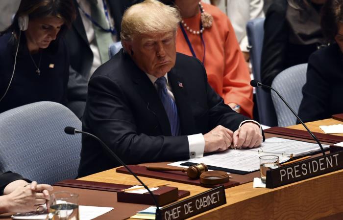 El presidente de Estados Unidos, Donald Trump, asiste al informe del Consejo de Seguridad de las Naciones Unidas. Foto: AFP