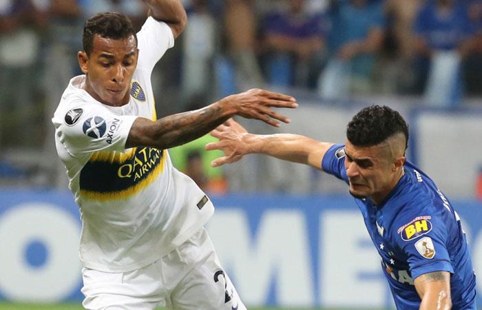 Sebastián Villa en el partido ante Cruzeiro en Copa Libertadores. Foto: AFP