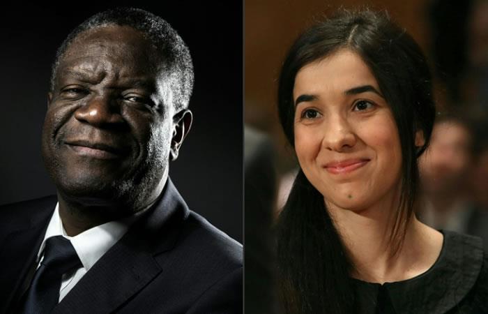 El ginecólogo congoleño Denis Mukwege el 24 de octubre de 2016 en París y a la activista y exesclava sexual yazidí Nadia Murad el 21 de junio de 2016 en Washington. Foto: AFP