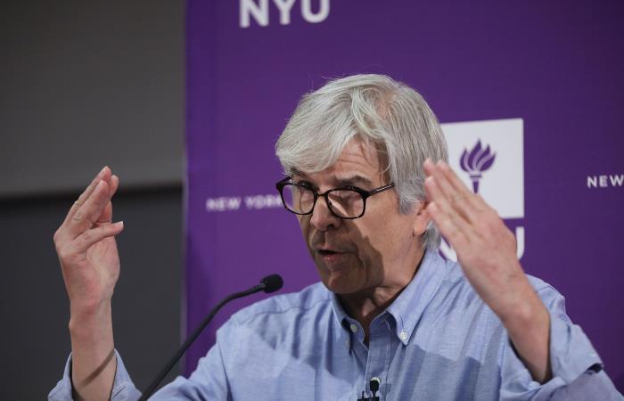 El profesor Paul Romer de la Universidad de Nueva York (NYU) en conferencia de prensa tras ganar el Premio Nobel de Economía 2018. Foto: AFP