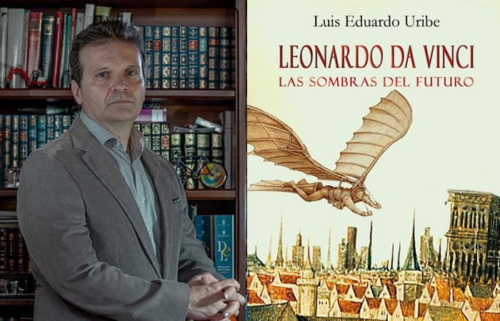 Luis Eduardo Uribe y su obra 'Leonardo Da Vinci, sombras del futuro'. Foto: Twitter