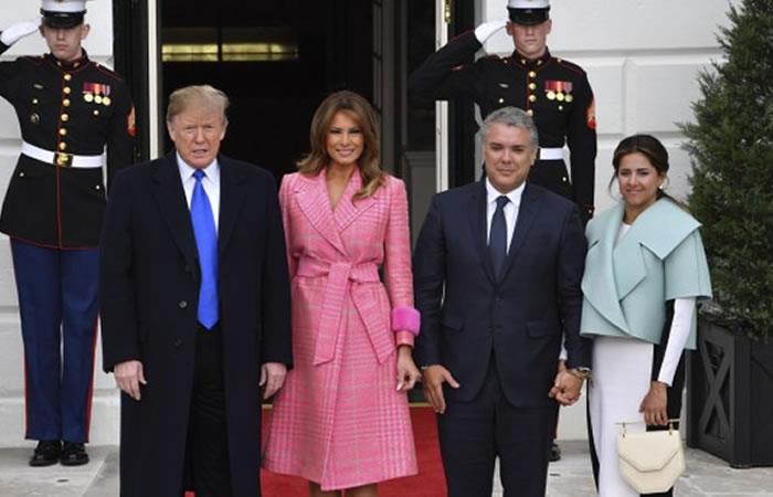 Donald Trump, Melania Trump, Iván Duque y María Juliana Ruiz tras reunión en la Casa Blanca. Foto: AFP