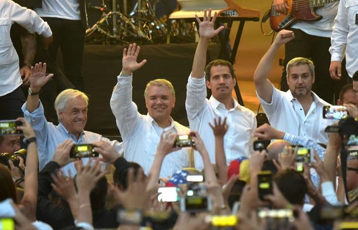 Iván Duque junto con los presidentes Sebastián Piñera, Juan Guaidó (interino) y Mario Abdo Benítez. Foto: Twitter