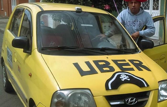 Taxista se disfraza de UBER, aplicación de transporte considerada "ilegal" en Colombia. Foto: Twitter