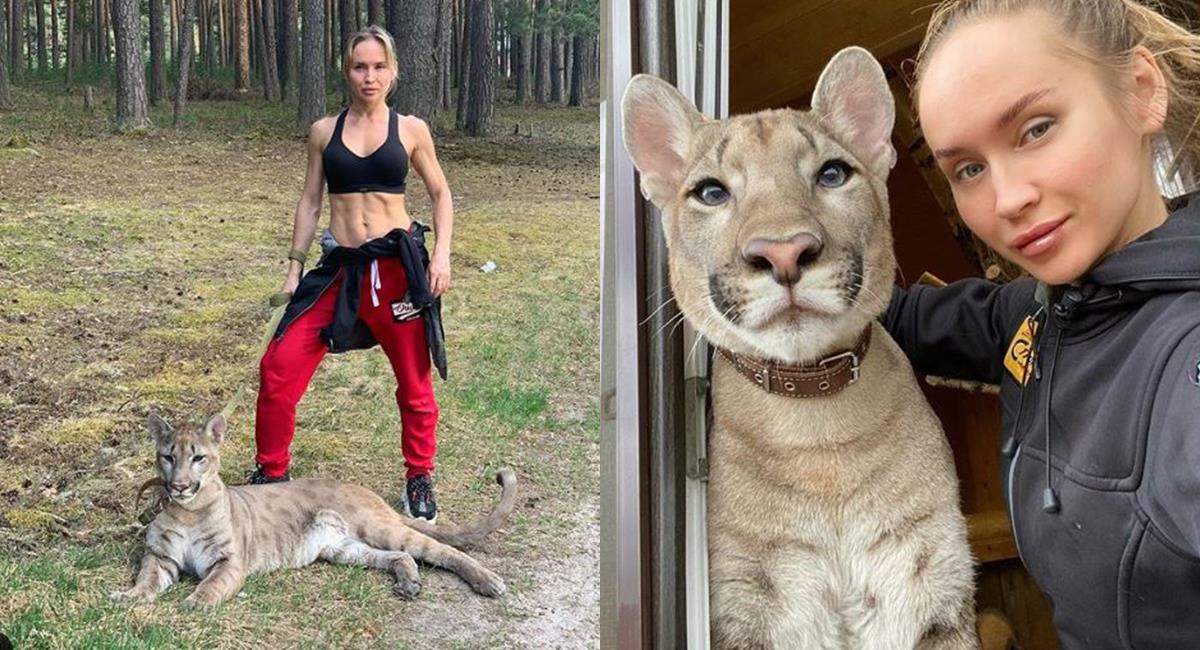 Mujer rusa adopta puma para convertirlo en su mascota. Foto: Instagram @nataliakorotova