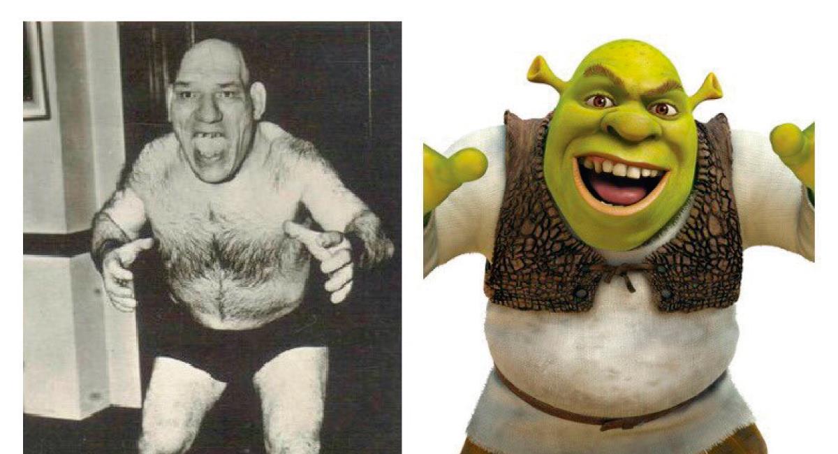 Maurice Tillet y Shrek. Foto: Twitter @LeMendibilien