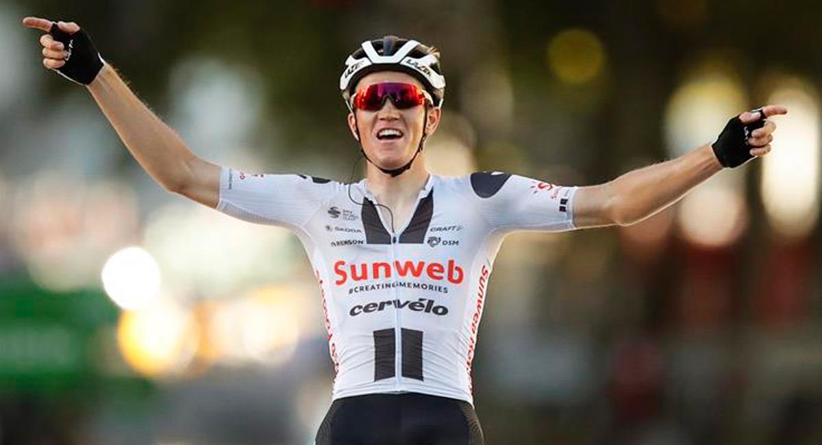 Soren Kragh Andersen celebra su triunfo en la etapa 14. Foto: EFE