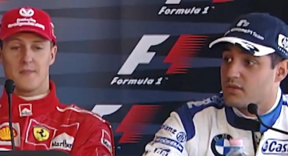 Recuerdo del cruce entre Montoya y Schumacher. Foto: Twitter Prensa redes F1.