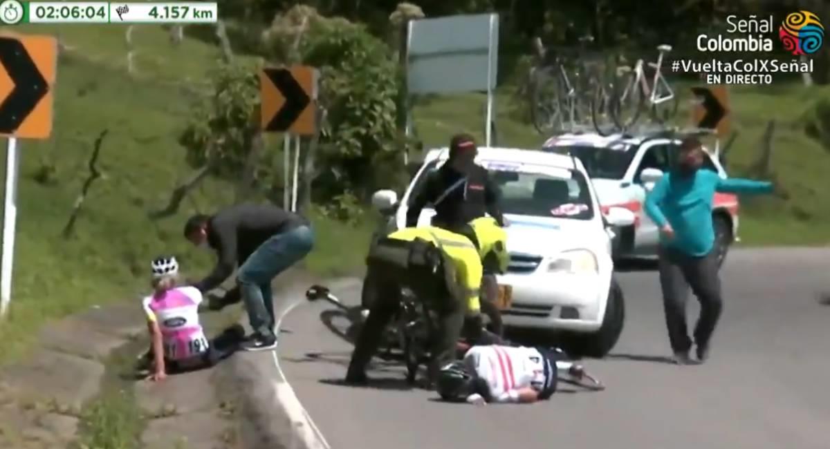 María Luisa Calle en la caída sufrida en la cuarta etapa de la Vuelta a Colombia Femenina. Foto: Twitter @SenalDeportes