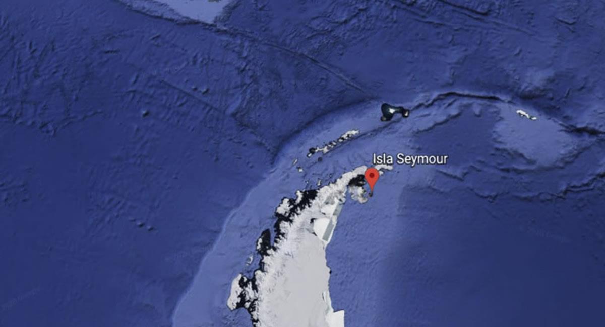 La Isla Seymour- Marambio, está a 80 km de la Península Antártica, y ahí está la estación colombiana. Foto: Google Maps
